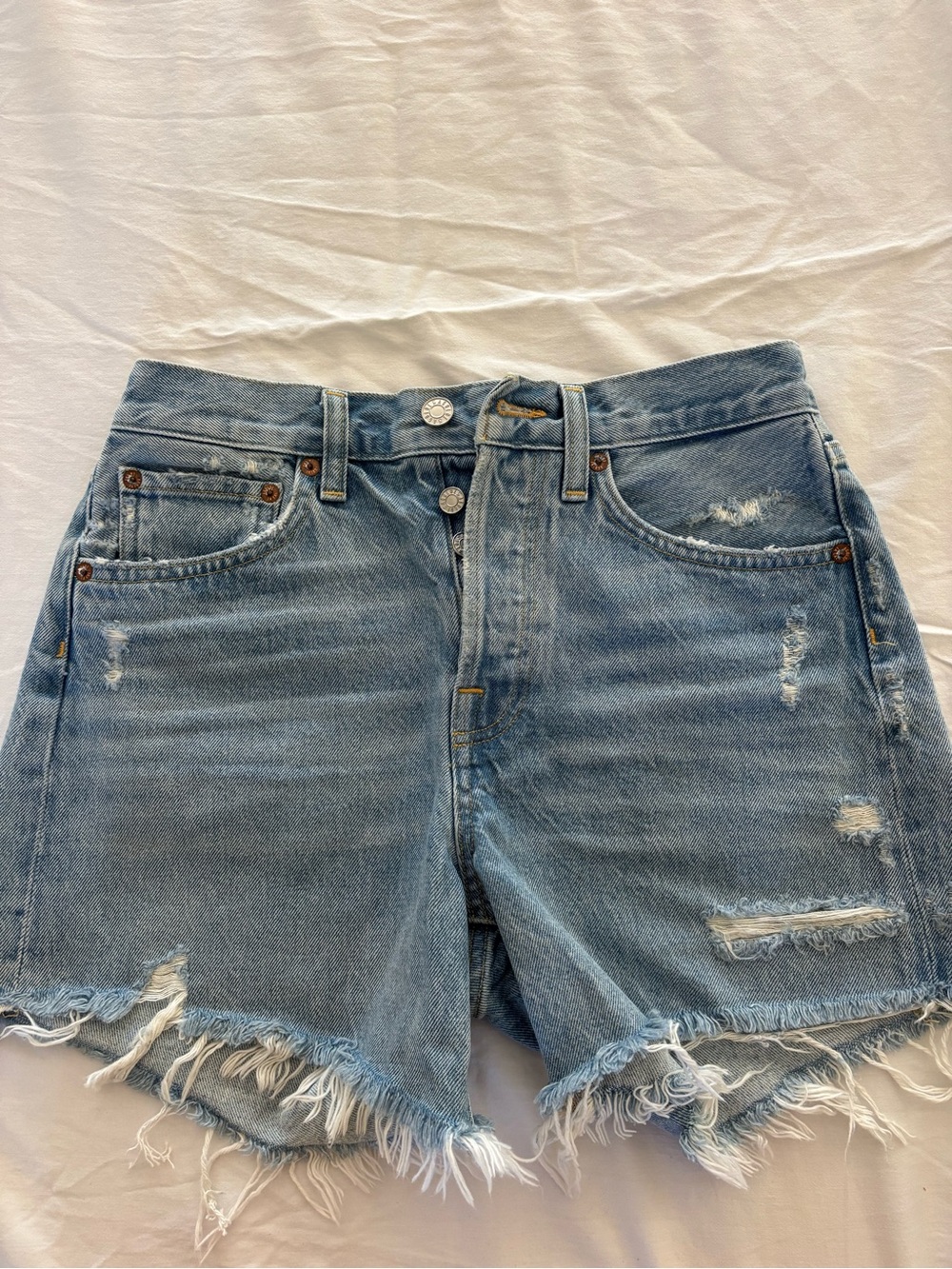 AGOLDE Light Blue Distressed Denim Cutoff Shorts
